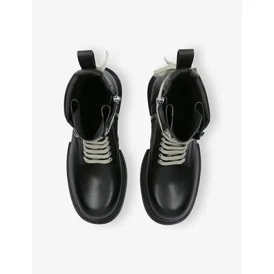 Rick Owens Low Army Black Ankle Boots With Decorative Oversize Laces And Lug Sole In Leather Man In Black