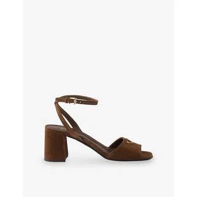 Prada Block Heel Ankle Strap Sandal In Brown