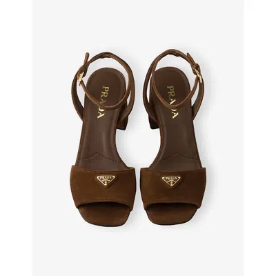 Prada Block Heel Ankle Strap Sandal In Brown