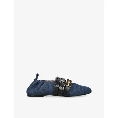 Ganni Sue Denim Ballerina Flats Dark Blue Vintage
