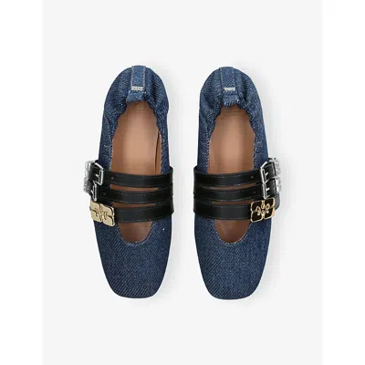 Ganni Sue Denim Ballerina Flats Dark Blue Vintage