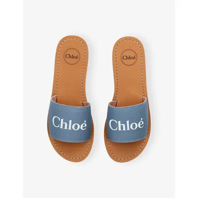 Chloé Chloe Girls Denim Kids Branded Denim Sliders 6-9 Years In Blue