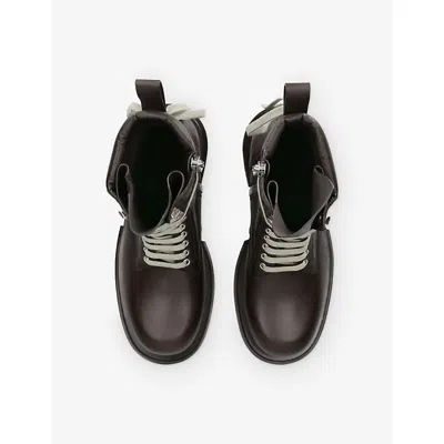 Rick Owens Low Army Black Ankle Boots With Decorative Oversize Laces And Lug Sole In Leather Man In Brown
