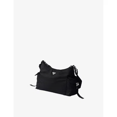 Prada Explore Triangle Logo Nylon Messenger Bag In Black