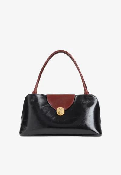Versace Vivian Medium Two-tone Textured-leather Shoulder Bag In Black
