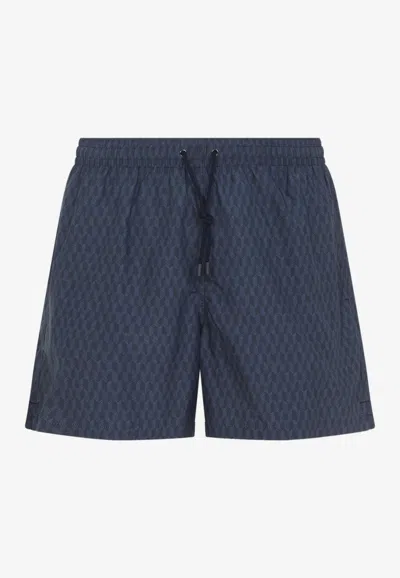 Canali Patterned Drawstring Swim Shorts In Blue