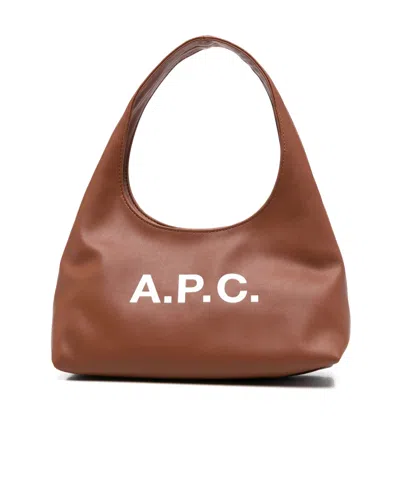 A.p.c. Structured Shoulder Bag With Bold Lettering In Brown