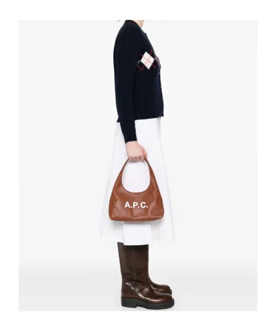 A.p.c. Structured Shoulder Bag With Bold Lettering In Brown