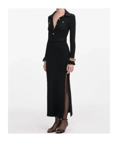 Self-portrait Self Portrait Black Ribbed Knit Maxi Dress In Black