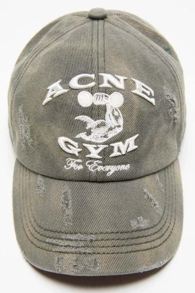 Acne Studios Distressed Logo Baseball Cap In Gray
