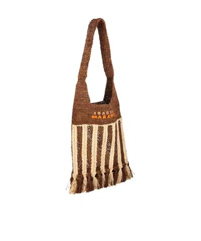 Isabel Marant Striped-pattern Raffia Shoulder Bag In Brown
