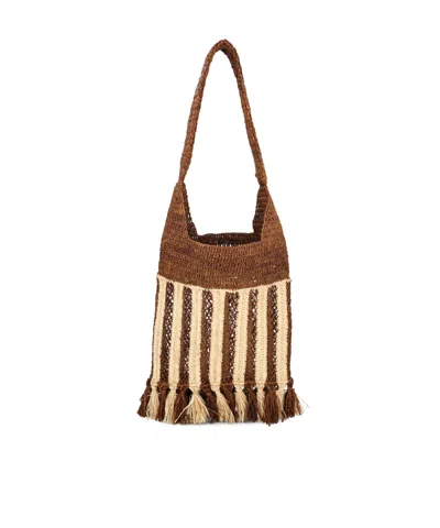 Isabel Marant Striped-pattern Raffia Shoulder Bag In Brown