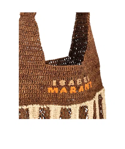 Isabel Marant Striped-pattern Raffia Shoulder Bag In Brown