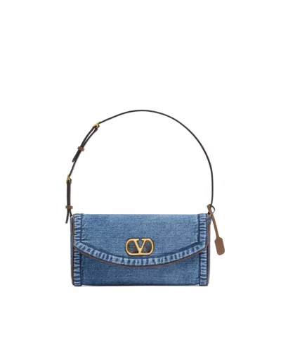 Valentino Garavani  Garavani Devain Small Denim Shoulder Bag Woman Denim Uni In Blue