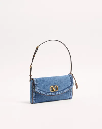 Valentino Garavani  Garavani Devain Small Denim Shoulder Bag Woman Denim Uni In Blue