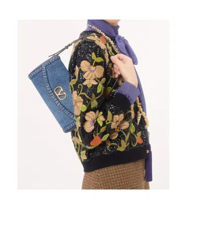 Valentino Garavani  Garavani Devain Small Denim Shoulder Bag Woman Denim Uni In Blue