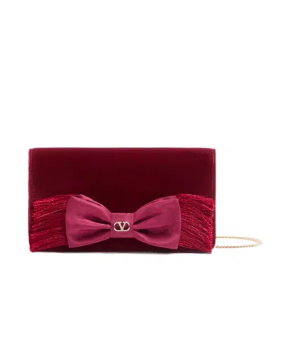 Valentino Garavani Vlogo Signature Mini Velvet Shoulder Bag Woman Maroon Uni In Red