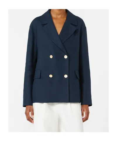 Max Mara Double-breasted Linen Jacket In Blue