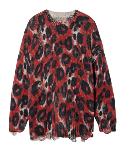 R13 Distressed Leopard-print Cotton Sweater In Multi