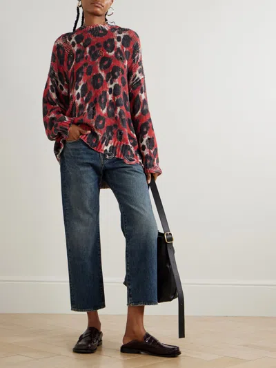 R13 Distressed Leopard-print Cotton Sweater In Multi