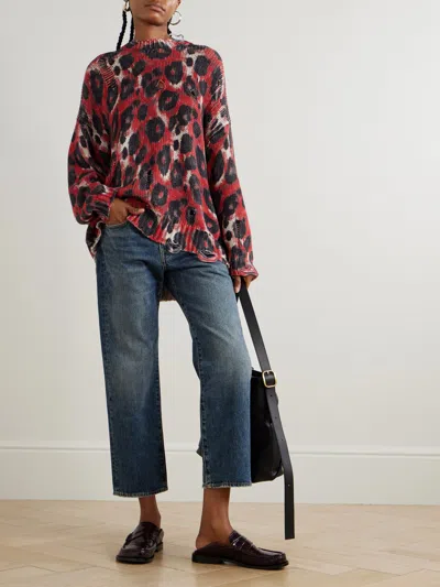 R13 Distressed Leopard-print Cotton Sweater In Multi