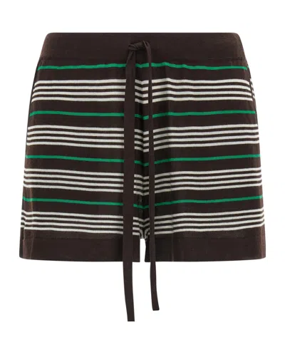 P.a.r.o.s.h Stripe Lounge Shorts Elastic Waistband Pockets In Brown