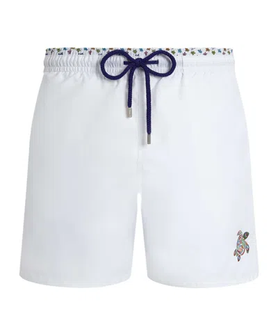 Vilebrequin Men Swim Shorts Bicolor Micro Ronde Des Tortues In White