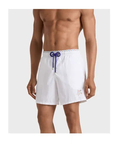Vilebrequin Men Swim Shorts Bicolor Micro Ronde Des Tortues In White
