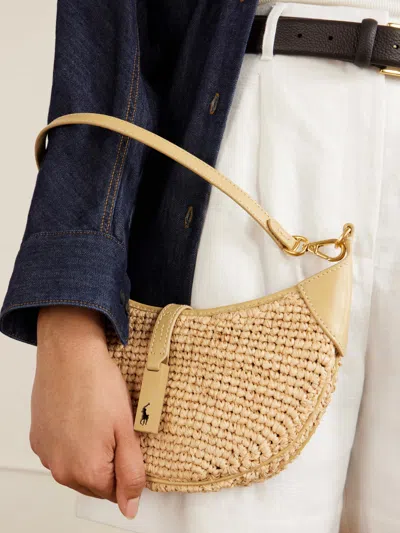 Polo Ralph Lauren Womens Natural Cashmere Polo Id Mini Raffia Shoulder Bag In Sand