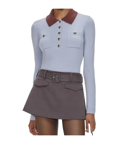 Self-portrait Knit Top Contrasting Collar Front Pockets In Blue