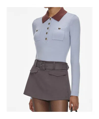 Self-portrait Knit Top Contrasting Collar Front Pockets In Blue
