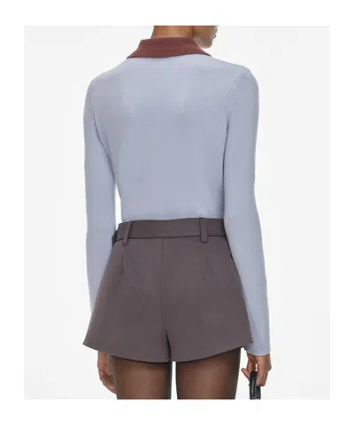 Self-portrait Knit Top Contrasting Collar Front Pockets In Blue