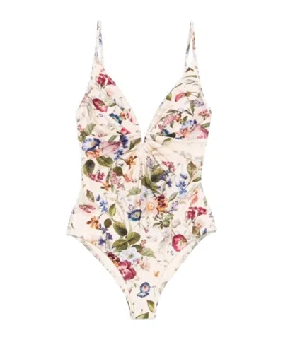 Zimmermann Womens Vanilla Floral Patience Tuck Plunge Floral One-piece Swimsuit In Multi
