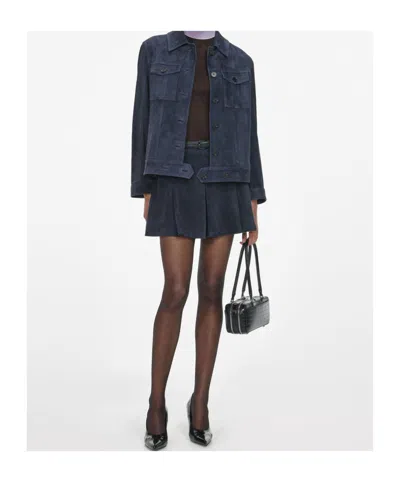 Self-portrait Flap-pocket Suede Jacket In Blue