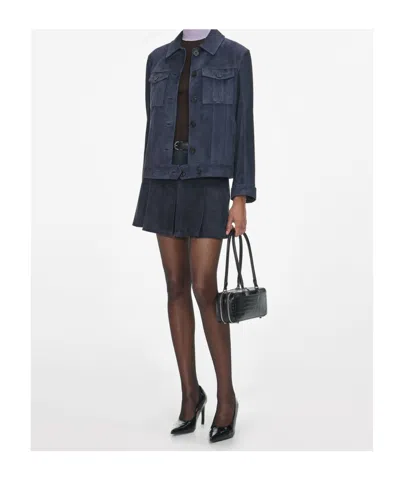 Self-portrait Flap-pocket Suede Jacket In Blue