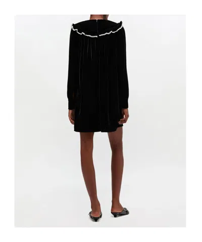 Ganni Stretch Velvet Jersey Collar Mini Dress In Black