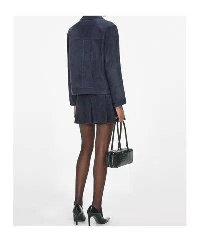 Self-portrait Flap-pocket Suede Jacket In Blue