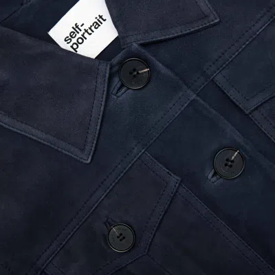 Self-portrait Flap-pocket Suede Jacket In Blue