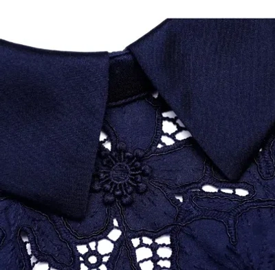 Self-portrait Guipure Blue Long Dress With Lace Design And Adjustable Waist Belt In Fabric Woman