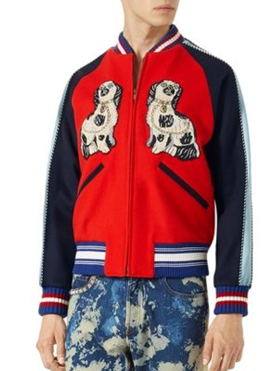 Shop Gucci Embroidered Felt Bomber Jacket In Multi