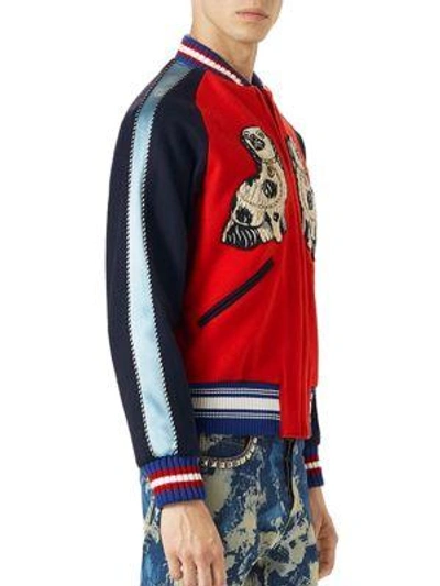 Shop Gucci Embroidered Felt Bomber Jacket In Multi