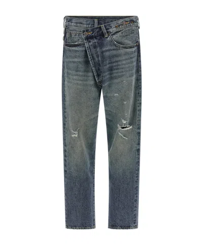 R13 Crossover Distressed Jeans In Blue