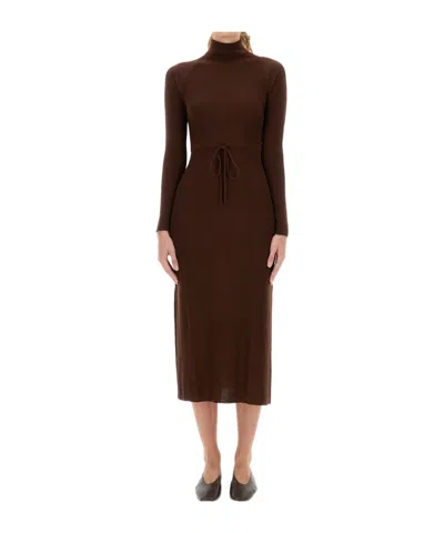 A.p.c. Brown Virgin Wool Dress In Multi