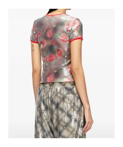 Diesel T-unkyel Sequinned Skinny Floral Print Jersey Top In Multi