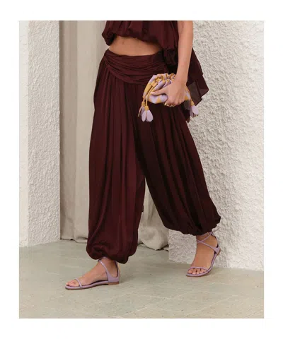 Zimmermann Luna Draped Silk Wide-leg Pants In Burgundy