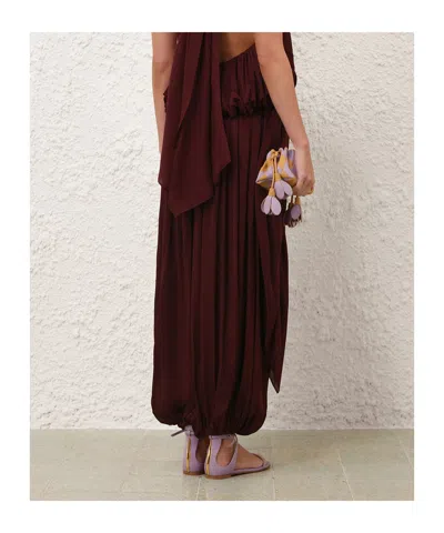 Zimmermann Luna Draped Silk Wide-leg Pants In Burgundy