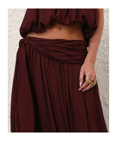 Zimmermann Luna Draped Silk Wide-leg Pants In Burgundy