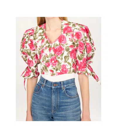 Chloé Chloe Floral-print Cotton-poplin Cropped Blouse In Pink