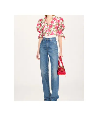 Chloé Chloe Floral-print Cotton-poplin Cropped Blouse In Pink