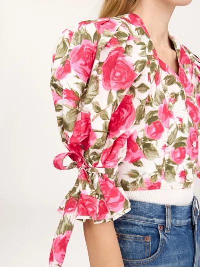 Chloé Chloe Floral-print Cotton-poplin Cropped Blouse In Pink